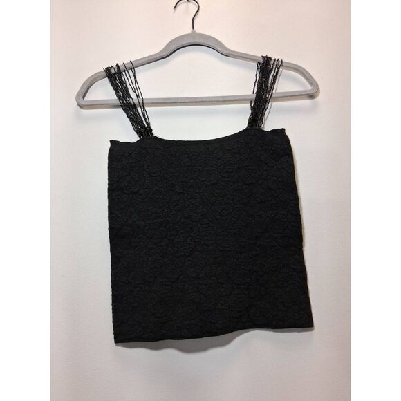 Armani collezioni womens small sz 6 fitted tube top black wool silk beaded strap - Picture 4 of 8